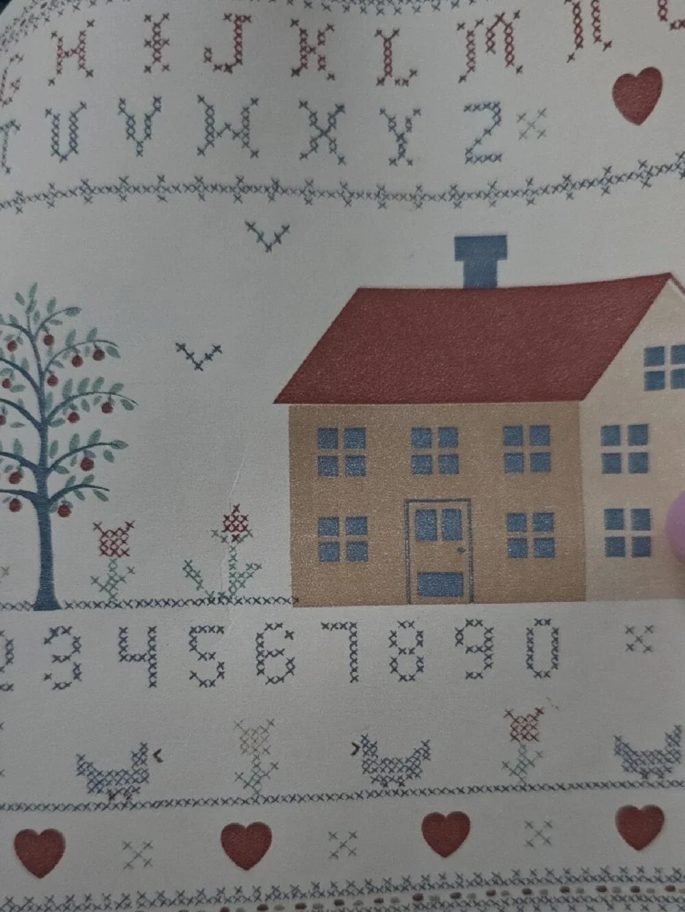 Country House Wallpaper Border with Hearts and Trees